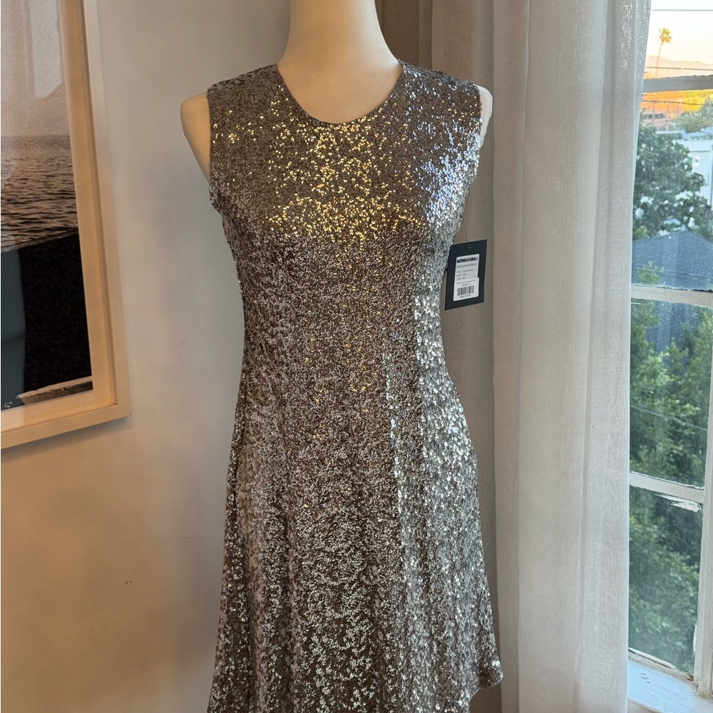 Norma Kamali Glittering Silver Sequin Swing Dress